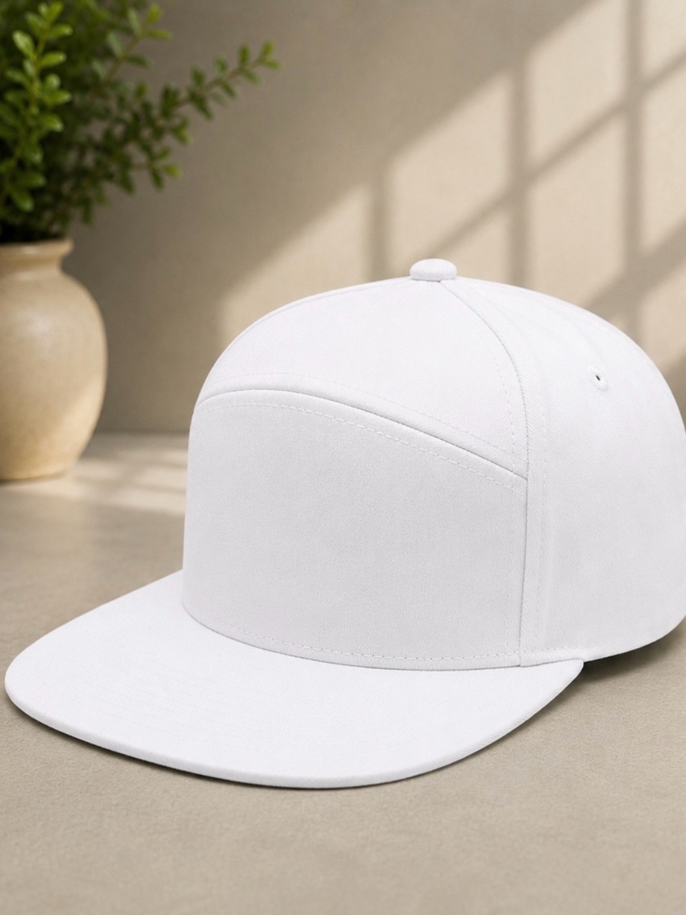 White Blank Flat Bill Snapback Hat High Profile 6 Panel Adjustable Cap